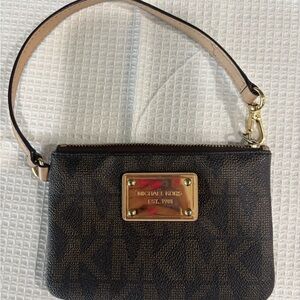 Michael Kors Brown Wristlet with Gold Accents